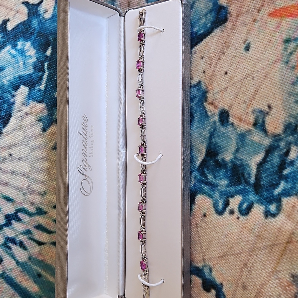 Signature Sterling Silver Pink Rhinestone Tennis Bracelet - Picture 5 of 16